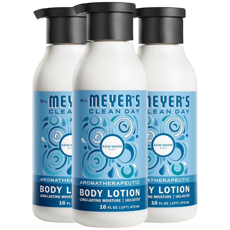 MRS. MEYER'S CLEAN DAY Body Lotion for Dry Skin, Non-Greasy Moisturizer Made with Essential Oils, Rain Water, 46.5 oz, Pack of 3 - Image 1